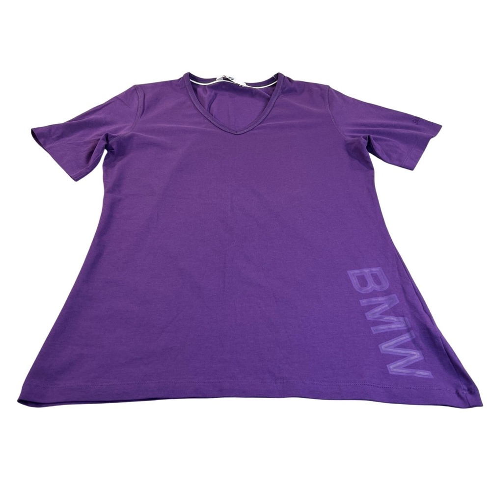 BMW Womens V-Neck T-Shirt Purple Short Sleeve Logo Graphic Size Medium